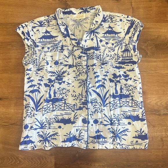 Blue Asian Inspired Pajama Short Set - Picture 1 of 6